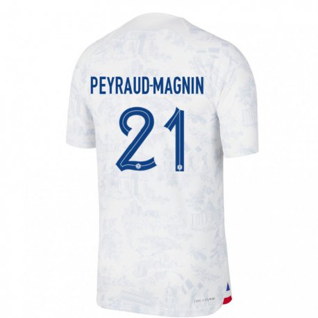 Kandiny Lapset Ranskan Pauline Peyraud Magnin #21 Valkoinen Sininen Vieraspaita 22-24 Lyhythihainen Paita T-paita