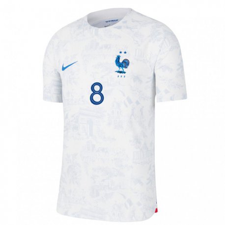 Kandiny Lapset Ranskan Maxence Caqueret #8 Valkoinen Sininen Vieraspaita 22-24 Lyhythihainen Paita T-paita
