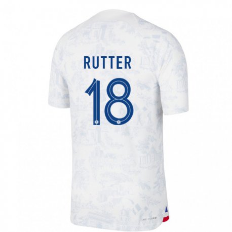 Kandiny Lapset Ranskan Georginio Rutter #18 Valkoinen Sininen Vieraspaita 22-24 Lyhythihainen Paita T-paita
