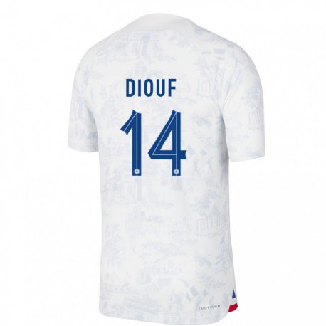 Kandiny Lapset Ranskan Andy Diouf #14 Valkoinen Sininen Vieraspaita 22-24 Lyhythihainen Paita T-paita