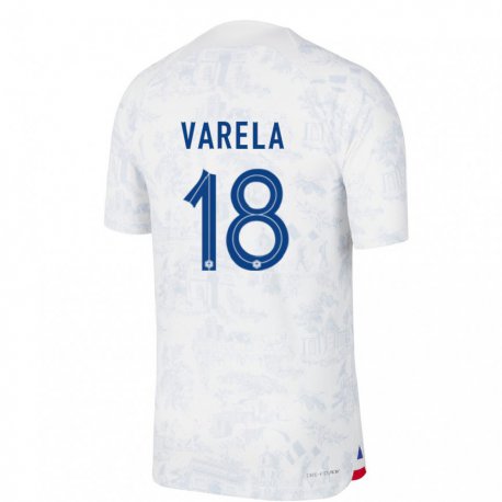 Kandiny Lapset Ranskan Jordan Varela #18 Valkoinen Sininen Vieraspaita 22-24 Lyhythihainen Paita T-paita