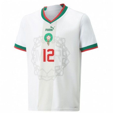 Kandiny Lapset Marokon Alaa Bellaarouch #12 Valkoinen Vieraspaita 22-24 Lyhythihainen Paita T-paita