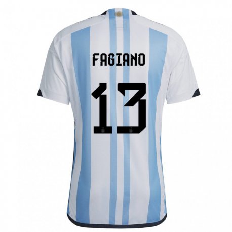 Kandiny Miesten Argentiinan Paloma Fagiano #13 Valkoinen Taivas Sininen Kotipaita 22-24 Lyhythihainen Paita T-paita