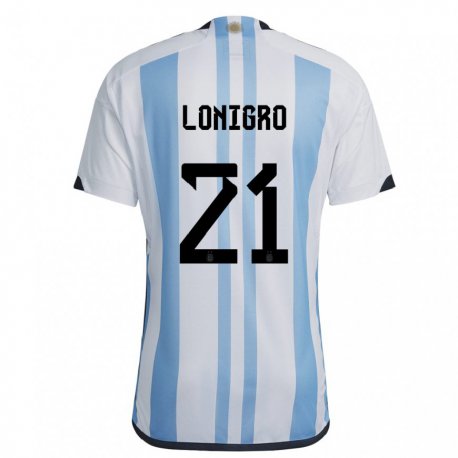 Kandiny Miesten Argentiinan Erica Lonigro #21 Valkoinen Taivas Sininen Kotipaita 22-24 Lyhythihainen Paita T-paita