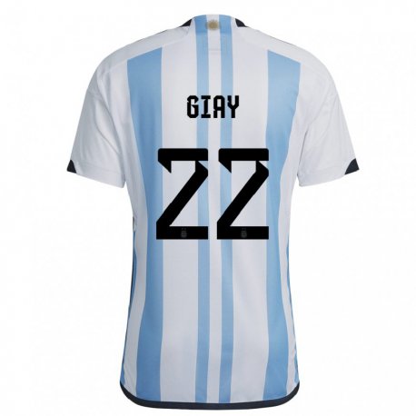 Kandiny Miesten Argentiinan Agustin Giay #22 Valkoinen Taivas Sininen Kotipaita 22-24 Lyhythihainen Paita T-paita