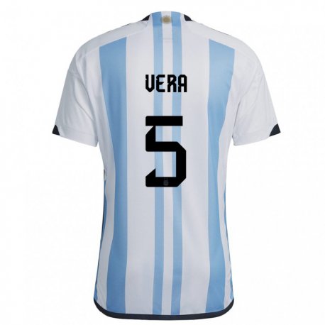 Kandiny Miesten Argentiinan Fausto Vera #5 Valkoinen Taivas Sininen Kotipaita 22-24 Lyhythihainen Paita T-paita
