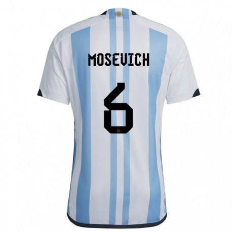Kandiny Miesten Argentiinan Leonel Mosevich #6 Valkoinen Taivas Sininen Kotipaita 22-24 Lyhythihainen Paita T-paita