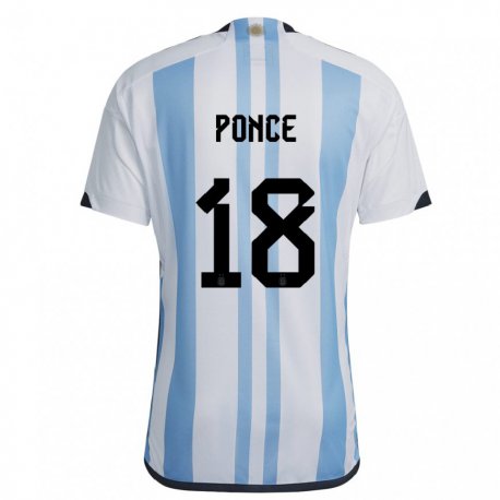 Kandiny Miesten Argentiinan Ezequiel Ponce #18 Valkoinen Taivas Sininen Kotipaita 22-24 Lyhythihainen Paita T-paita