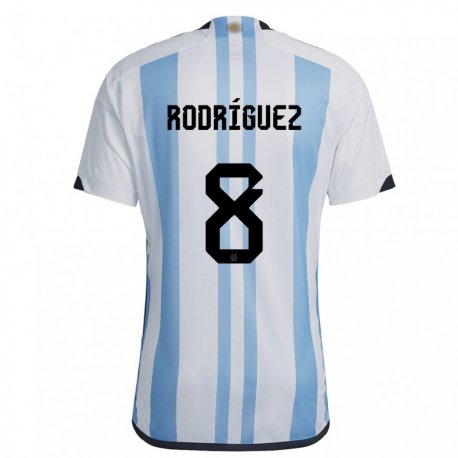 Kandiny Miesten Argentiinan Agustin Rodriguez #8 Valkoinen Taivas Sininen Kotipaita 22-24 Lyhythihainen Paita T-paita