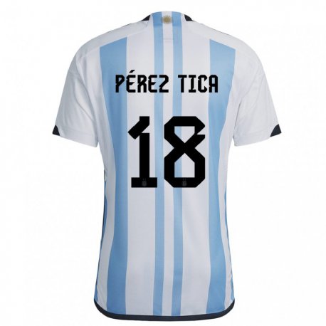 Kandiny Miesten Argentiinan Jeremias Perez Tica #18 Valkoinen Taivas Sininen Kotipaita 22-24 Lyhythihainen Paita T-paita