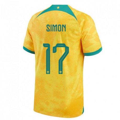Kandiny Miesten Australian Kyah Simon #17 Kultainen Kotipaita 22-24 Lyhythihainen Paita T-paita