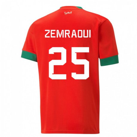 Kandiny Miesten Marokon Oussama Zemraoui #25 Punainen Kotipaita 22-24 Lyhythihainen Paita T-paita