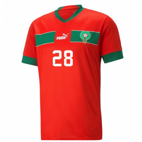 Kandiny Miesten Marokon Fouad El Maach #28 Punainen Kotipaita 22-24 Lyhythihainen Paita T-paita
