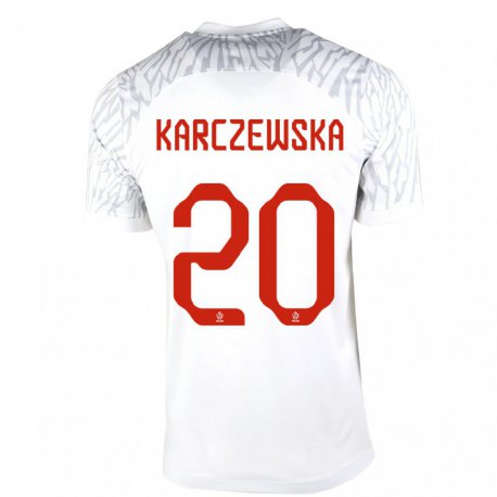 Kandiny Miesten Puolan Nikola Karczewska #20 Valkoinen Kotipaita 22-24 Lyhythihainen Paita T-paita