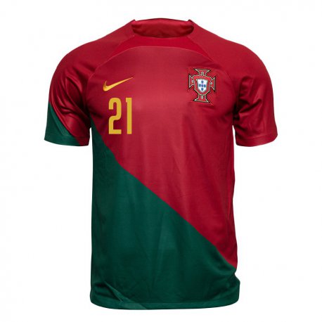 Kandiny Miesten Portugalin Mateus Fernandes #21 Puna-vihreä Kotipaita 22-24 Lyhythihainen Paita T-paita
