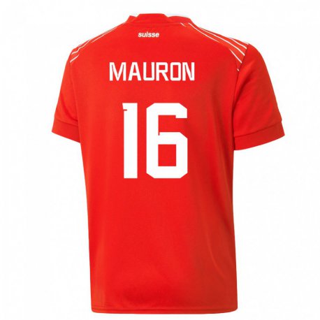 Kandiny Miesten Sveitsin Sandrine Mauron #16 Punainen Kotipaita 22-24 Lyhythihainen Paita T-paita