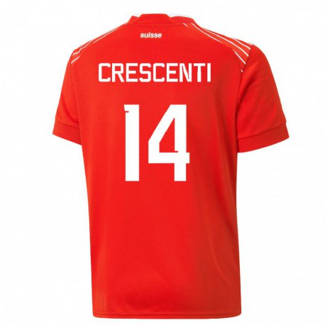 Kandiny Miesten Sveitsin Federico Crescenti #14 Punainen Kotipaita 22-24 Lyhythihainen Paita T-paita