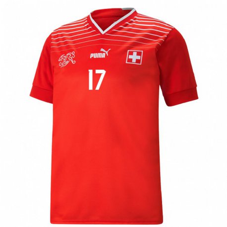 Kandiny Miesten Sveitsin Leon Avdullahu #17 Punainen Kotipaita 22-24 Lyhythihainen Paita T-paita