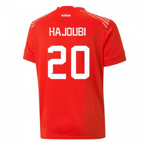 Kandiny Miesten Sveitsin Amin Hajoubi #20 Punainen Kotipaita 22-24 Lyhythihainen Paita T-paita