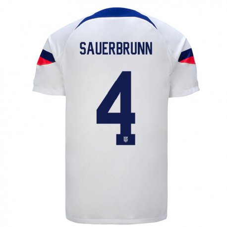 Kandiny Miesten Yhdysvaltain Becky Sauerbrunn #4 Valkoinen Kotipaita 22-24 Lyhythihainen Paita T-paita