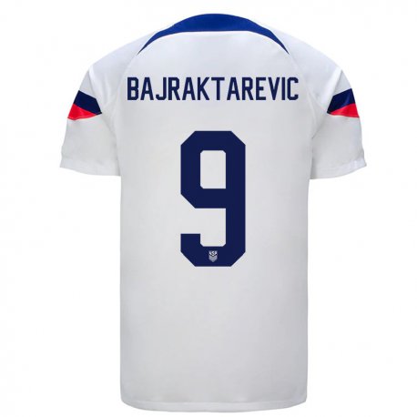 Kandiny Miesten Yhdysvaltain Esmir Bajraktarevic #9 Valkoinen Kotipaita 22-24 Lyhythihainen Paita T-paita