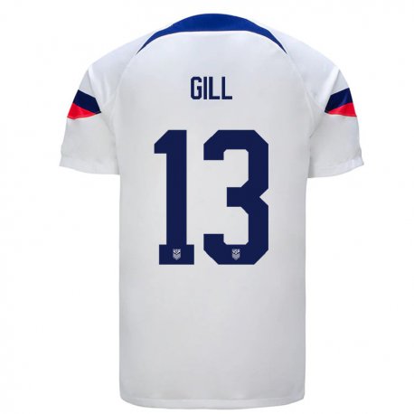 Kandiny Miesten Yhdysvaltain Adrian Gill #13 Valkoinen Kotipaita 22-24 Lyhythihainen Paita T-paita
