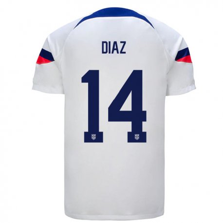 Kandiny Miesten Yhdysvaltain Christian Diaz #14 Valkoinen Kotipaita 22-24 Lyhythihainen Paita T-paita