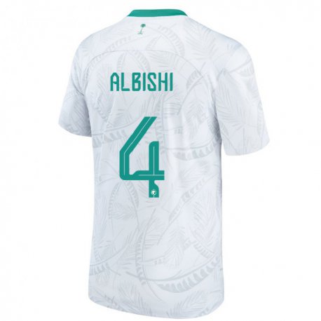 Kandiny Miesten Saudi-arabian Abdullah Albishi #4 Valkoinen Kotipaita 22-24 Lyhythihainen Paita T-paita