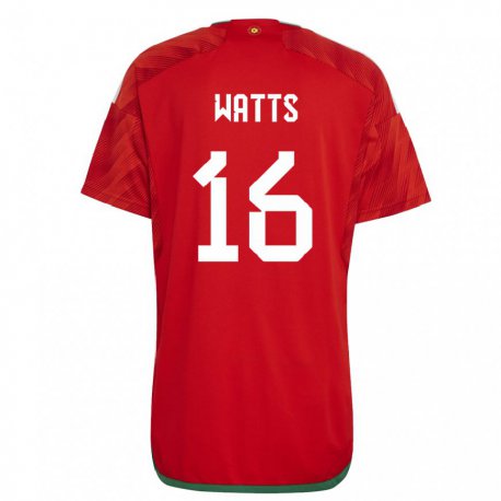 Kandiny Miesten Walesin Daniel Watts #16 Punainen Kotipaita 22-24 Lyhythihainen Paita T-paita
