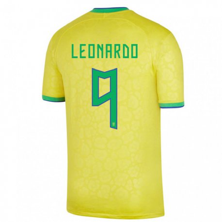 Kandiny Miesten Brasilian Marcos Leonardo #9 Keltainen Kotipaita 22-24 Lyhythihainen Paita T-paita