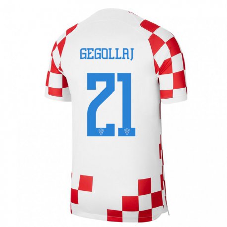 Kandiny Miesten Kroatian Fatjesa Gegollaj #21 Punainen Valkoinen Kotipaita 22-24 Lyhythihainen Paita T-paita