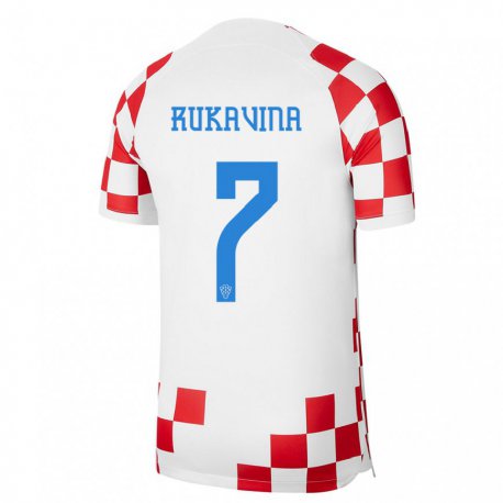 Kandiny Miesten Kroatian Gabriel Rukavina #7 Punainen Valkoinen Kotipaita 22-24 Lyhythihainen Paita T-paita