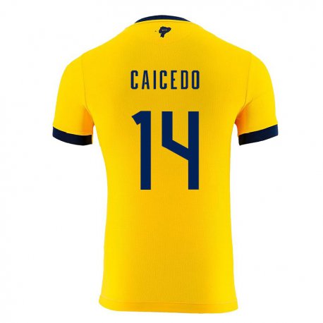 Kandiny Miesten Ecuadorin Carina Caicedo #14 Keltainen Kotipaita 22-24 Lyhythihainen Paita T-paita