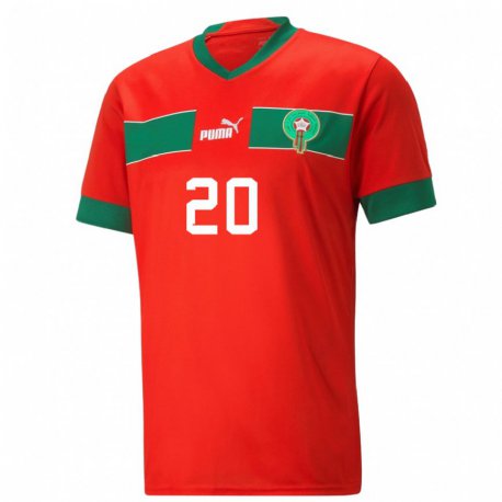 Kandiny Miesten Marokon Imane Saoud #20 Punainen Kotipaita 22-24 Lyhythihainen Paita T-paita