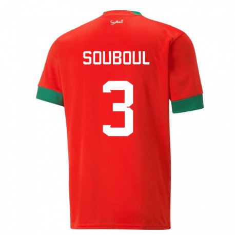 Kandiny Miesten Marokon Mohamed Souboul #3 Punainen Kotipaita 22-24 Lyhythihainen Paita T-paita