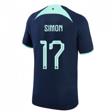 Kandiny Miesten Australian Kyah Simon #17 Tummansininen Vieraspaita 22-24 Lyhythihainen Paita T-paita