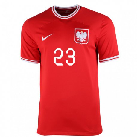 Kandiny Miesten Puolan Milosz Brzozowski #23 Punainen Vieraspaita 22-24 Lyhythihainen Paita T-paita