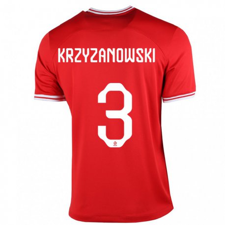 Kandiny Miesten Puolan Jakub Krzyzanowski #3 Punainen Vieraspaita 22-24 Lyhythihainen Paita T-paita