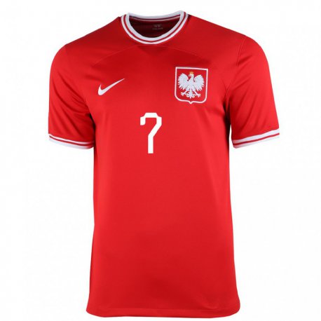 Kandiny Miesten Puolan Filip Wolski #7 Punainen Vieraspaita 22-24 Lyhythihainen Paita T-paita