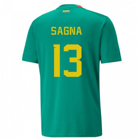 Kandiny Miesten Senegalin Jeannette Sagna #13 Vihreä Vieraspaita 22-24 Lyhythihainen Paita T-paita