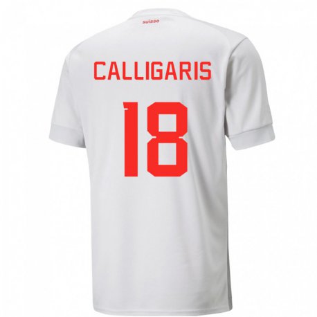 Kandiny Miesten Sveitsin Viola Calligaris #18 Valkoinen Vieraspaita 22-24 Lyhythihainen Paita T-paita