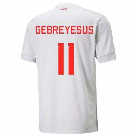 Kandiny Miesten Sveitsin Esey Gebreyesus #11 Valkoinen Vieraspaita 22-24 Lyhythihainen Paita T-paita