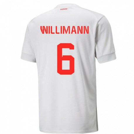 Kandiny Miesten Sveitsin Mauricio Willimann #6 Valkoinen Vieraspaita 22-24 Lyhythihainen Paita T-paita