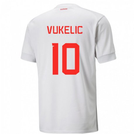 Kandiny Miesten Sveitsin Mile Vukelic #10 Valkoinen Vieraspaita 22-24 Lyhythihainen Paita T-paita