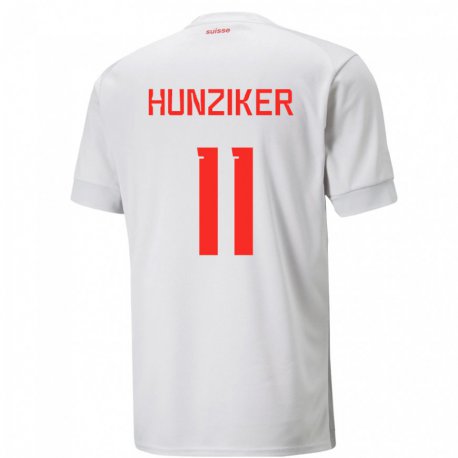 Kandiny Miesten Sveitsin Andrin Hunziker #11 Valkoinen Vieraspaita 22-24 Lyhythihainen Paita T-paita