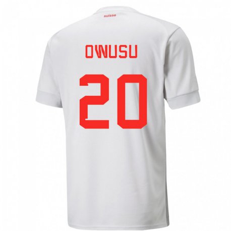 Kandiny Miesten Sveitsin Tyron Owusu #20 Valkoinen Vieraspaita 22-24 Lyhythihainen Paita T-paita