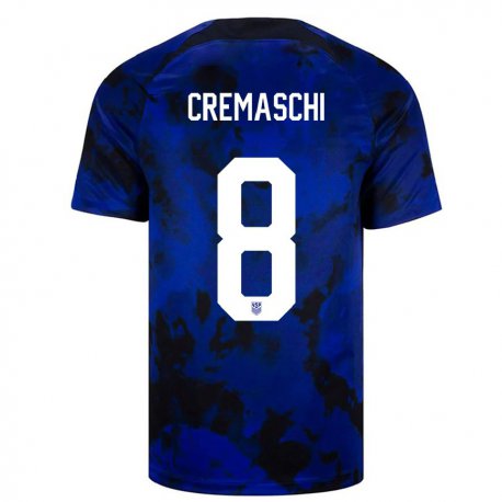 Kandiny Miesten Yhdysvaltain Benjamin Cremaschi #8 Kuninkaallisen Sininen Vieraspaita 22-24 Lyhythihainen Paita T-paita