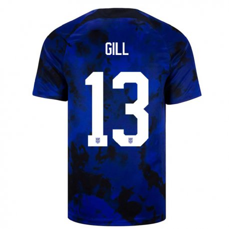 Kandiny Miesten Yhdysvaltain Adrian Gill #13 Kuninkaallisen Sininen Vieraspaita 22-24 Lyhythihainen Paita T-paita