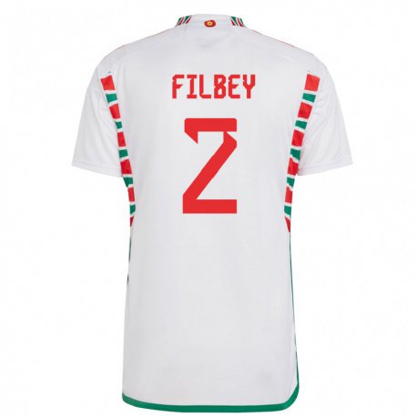 Kandiny Miesten Walesin Anna Filbey #2 Valkoinen Vieraspaita 22-24 Lyhythihainen Paita T-paita