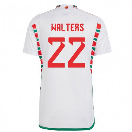 Kandiny Miesten Walesin Georgia Walters #22 Valkoinen Vieraspaita 22-24 Lyhythihainen Paita T-paita